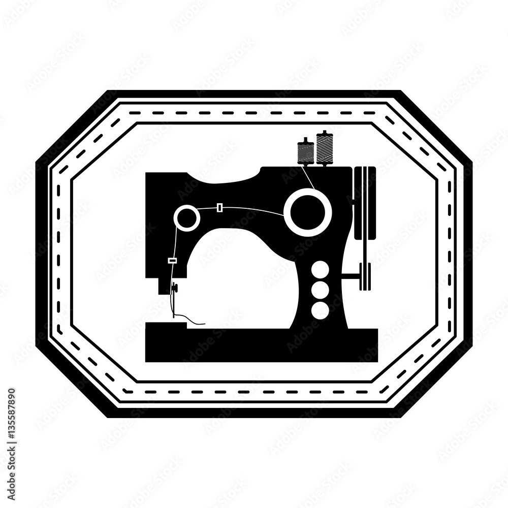 Fototapeta premium monochrome silhouette sewing machine in frame vector illustration