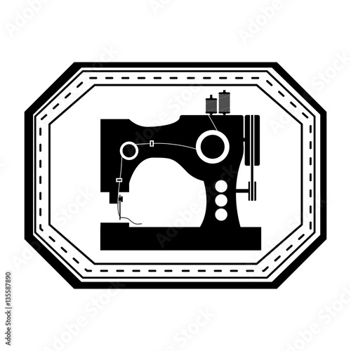 monochrome silhouette sewing machine in frame vector illustration