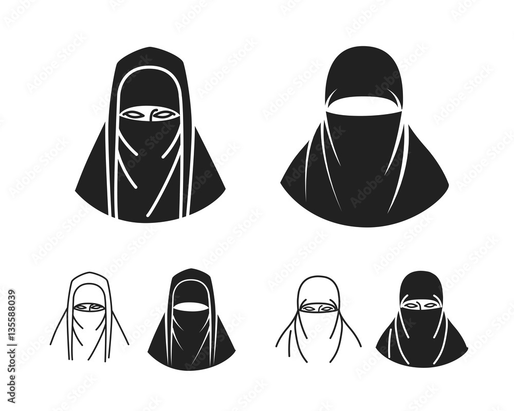 woman wear paranja, vector illustration icons set