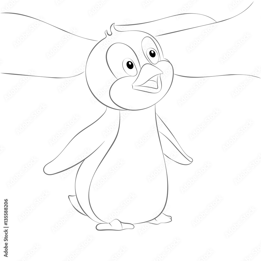 Funny and cute surprised outline little penguin in simple cartoon style.  Page for art coloring book for kids. Vector illustration. Stock Vector |  Adobe Stock