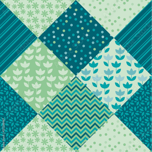 tender nature color tulip flower and geometry motif patchwork. s