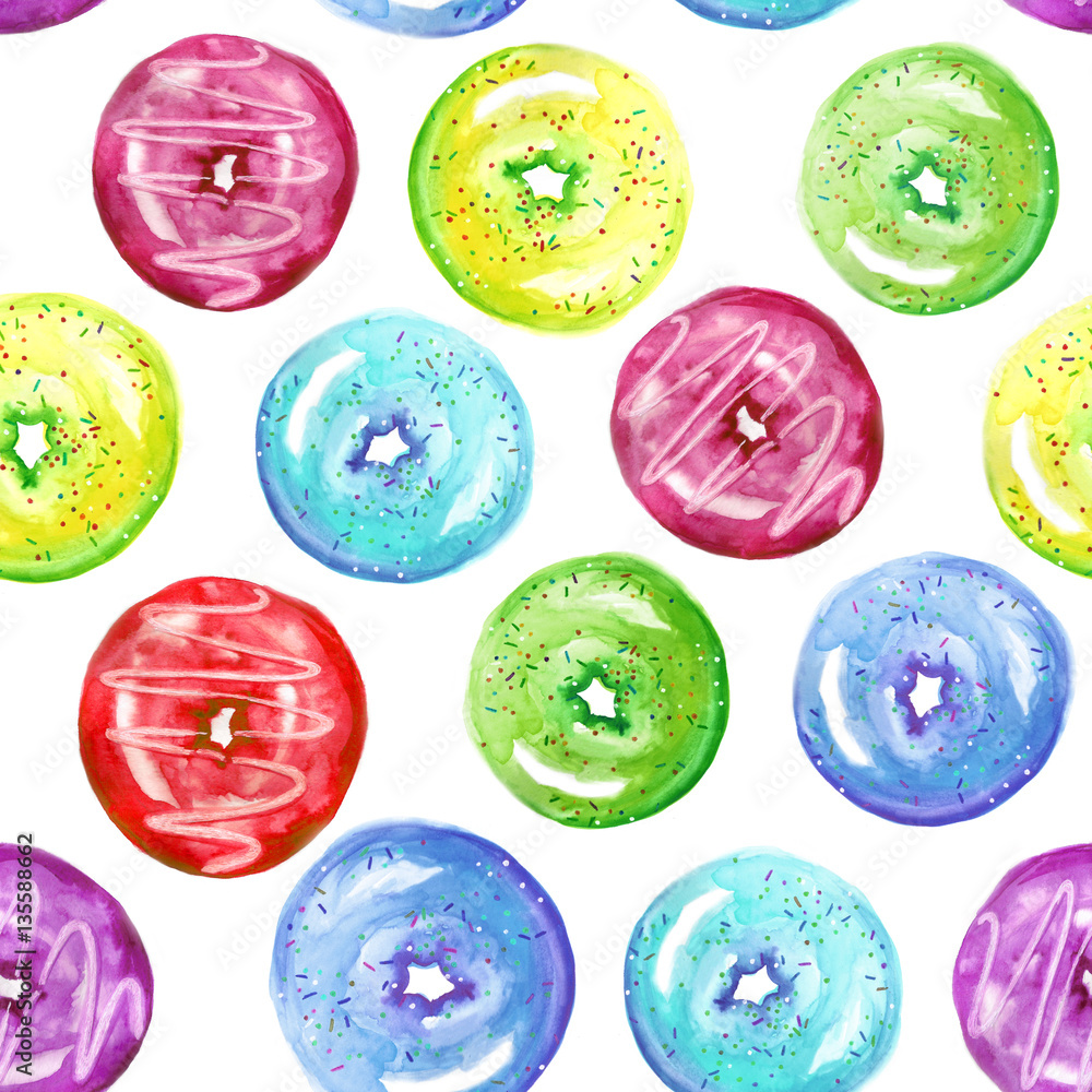 Fototapeta premium Watercolor donuts green and yellow