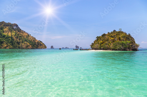 view of small tropical island with sunlight in the andaman sea at Thailand.