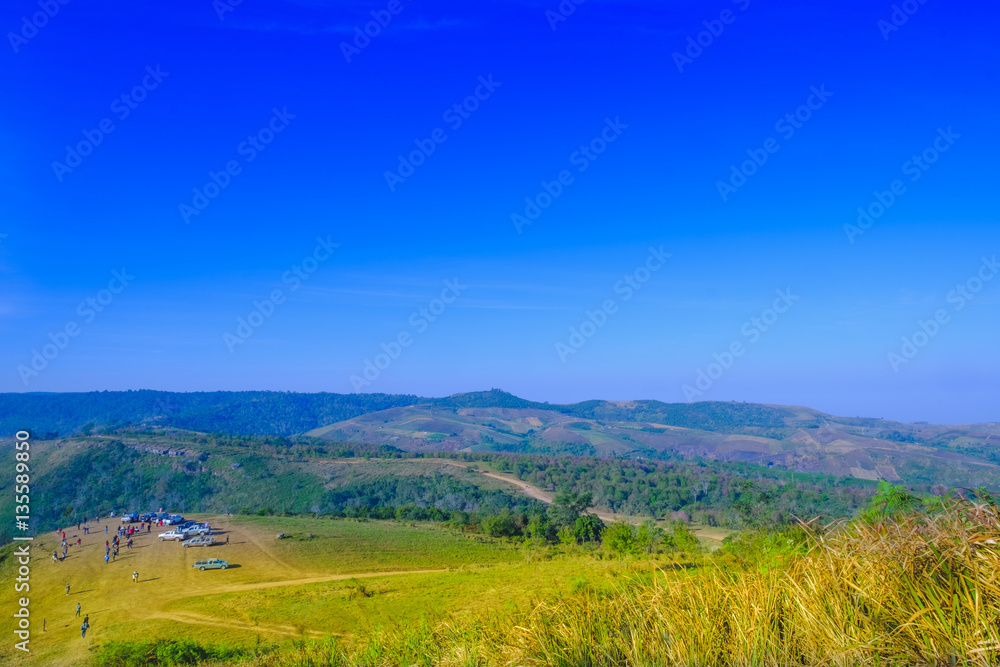 Terrain of highland and mountain in Phutubberk highlands with blue sky background in winter at Phetchabun District, Thailand. Terrain of highland and mountain in Phutubberk highlands with blue sky background in winter at Phetchabun District, Thailand.