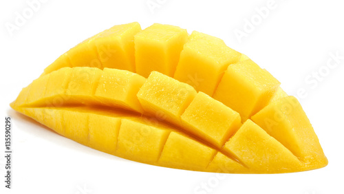 mango slice cut to cubes close up isolated