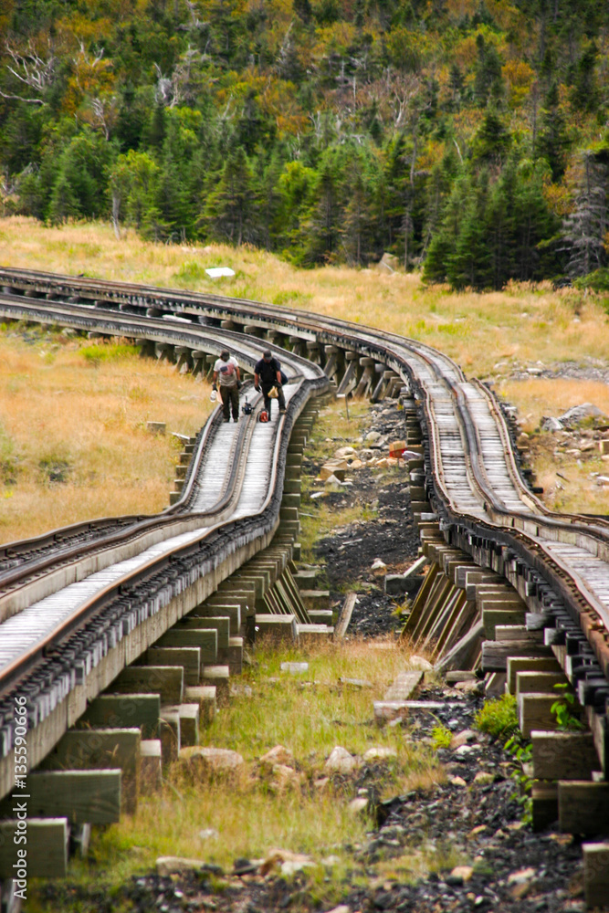 Obraz premium Tracks of the cog railway with workers