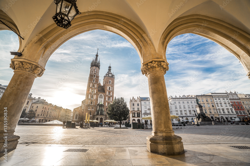 Market square in historic Krakow, Poland