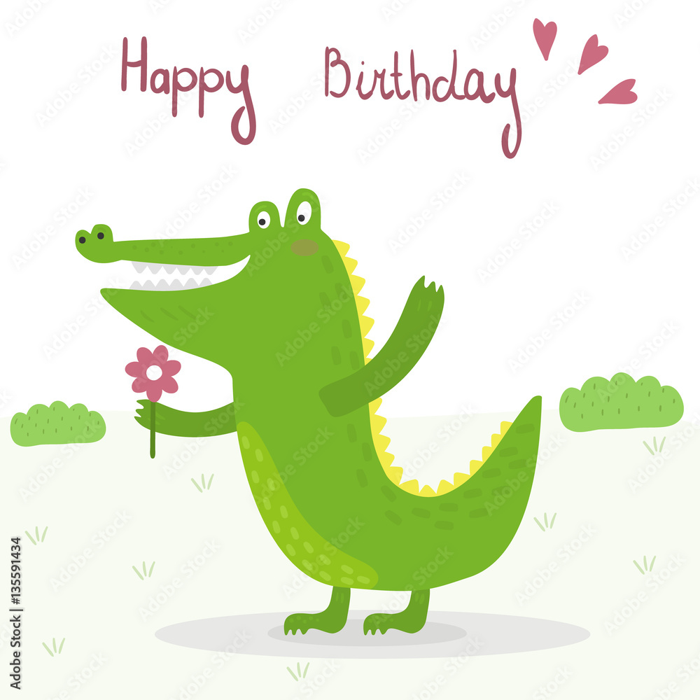 Fototapeta premium funny cute crocodile cartoon style. vector print