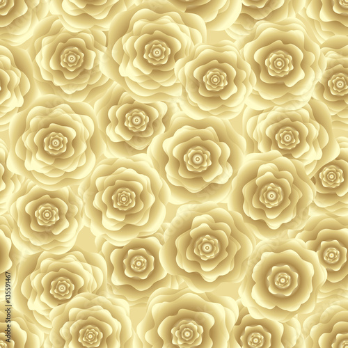 Seamless floral pattern. Gold roses on a light background. For design backgrounds, greeting cards for Valentines day, for design wrapping paper and textiles.