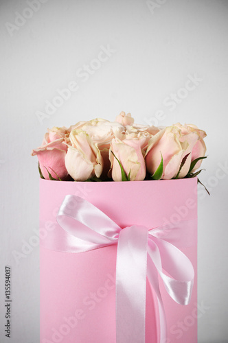 Pink roses in gift box