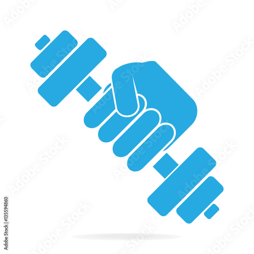 Hand holding with dumbbell icon