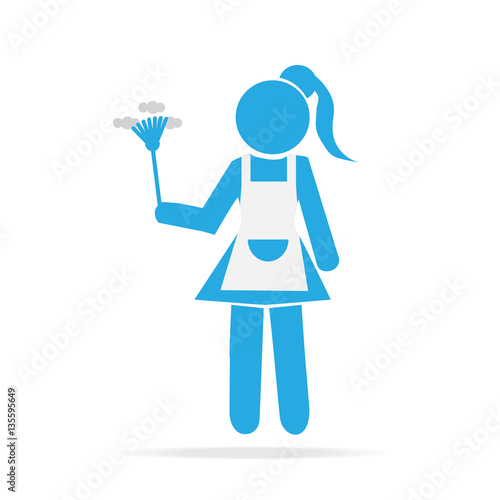 Cleaning icon, Maid with dust brush