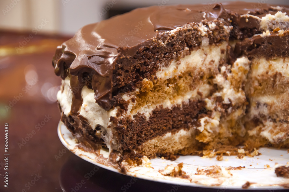 Praguer chocolate cake on a plate Praguer chocolate cake on a plate