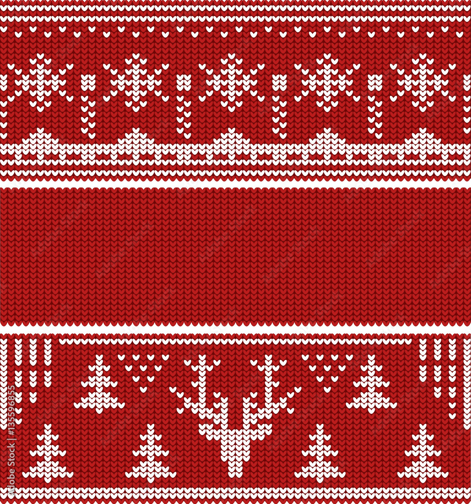 Knitted winter seamless linear ornaments red Knitted winter seamless linear ornaments red