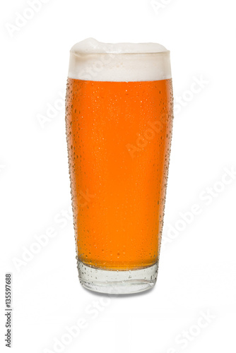 Sweated Craft Pub Beer Glass with Dollop of Faom on Lip of Glass фототапет