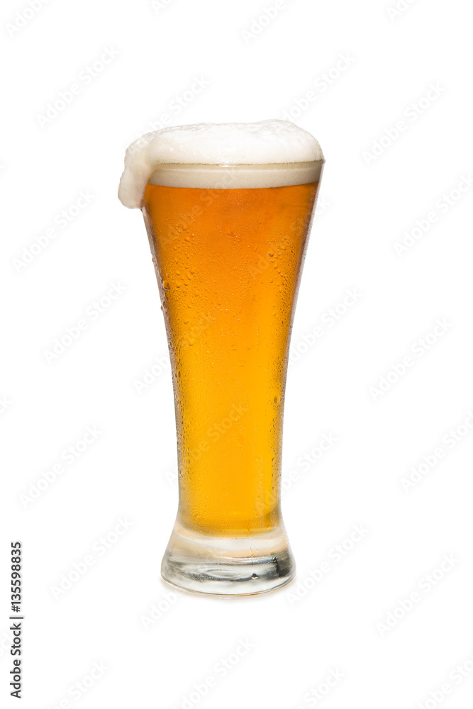 Beer In a Pilsner Glass with foam Top Beer In a Pilsner Glass with foam Top