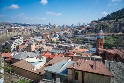 TBILISI  GEORGIA - MARCH 5  2016  Top view of the river and the Church in the central part of the city.