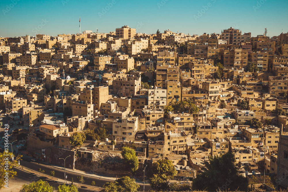 Historic center of Amman, Jordan. Urban landscape. Residential area. Arabic architecture. Eastern city. Travel concept