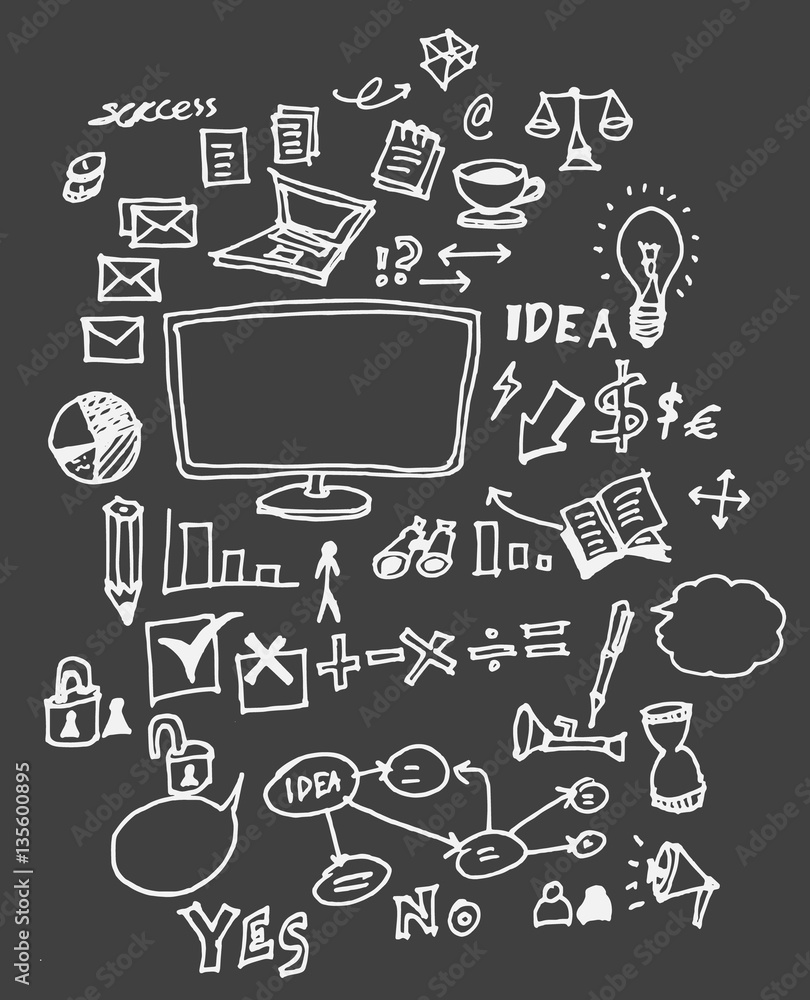 Hand drawn business icon set Hand drawn business icon set