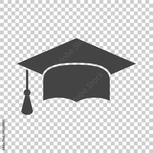 Graduation cap flat design icon. Finish education symbol. Graduation day celebration element. Vector illustration on isolated background.