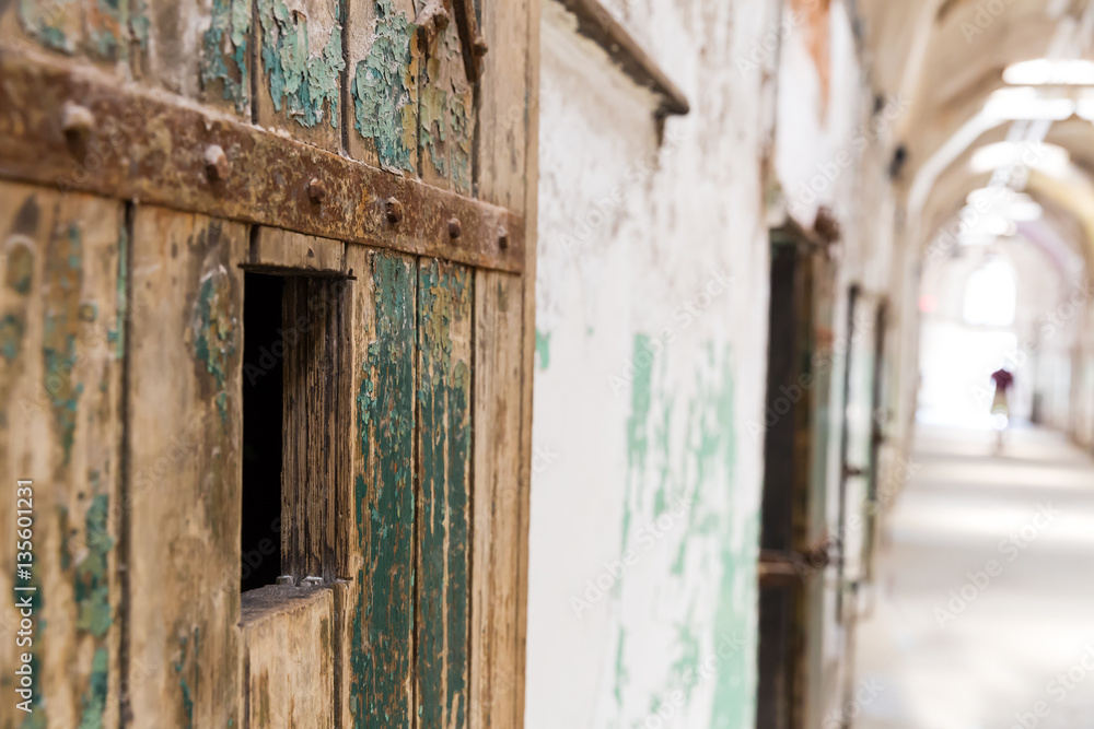 Grunge wooden bar door and in old prison. Grunge wooden bar door and in old prison.