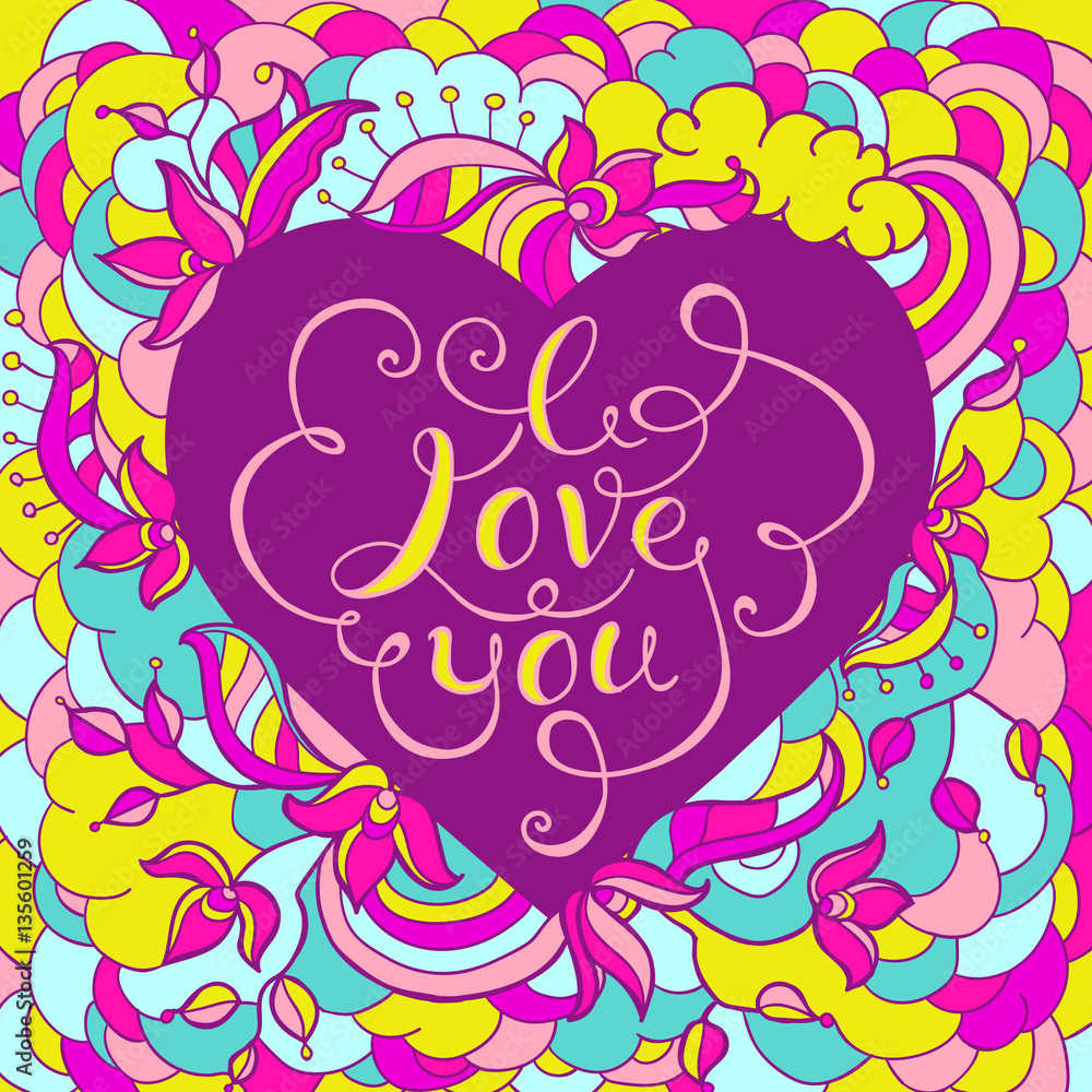 I Love You Doodle Art Colorful
