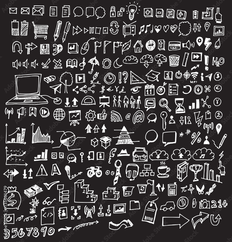 Hand drawn business icon set Hand drawn business icon set
