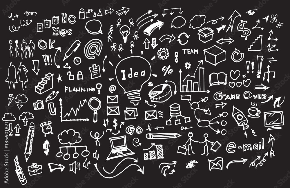 Hand drawn business icon set Hand drawn business icon set