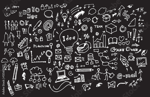 Hand drawn business icon set