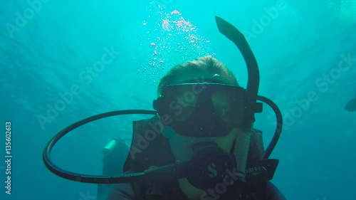 Wallpaper Mural Woman diving in Utila closeup selfie Torontodigital.ca