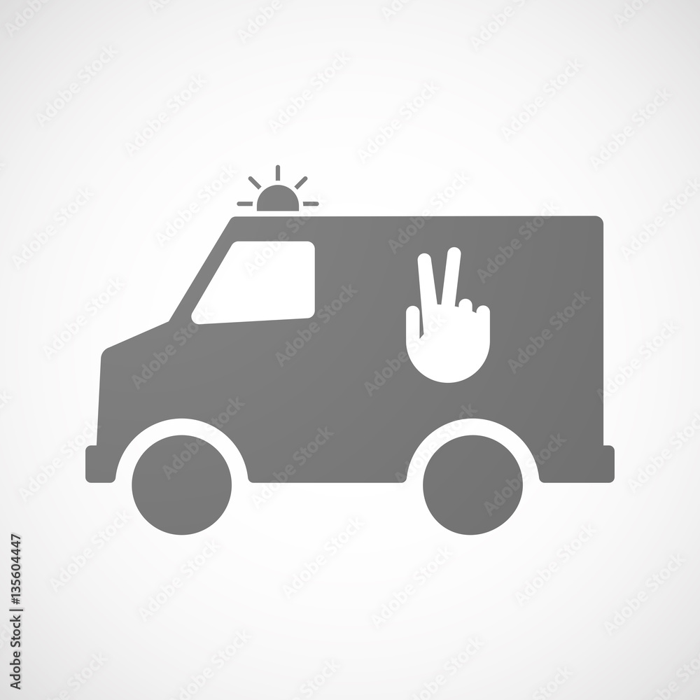Isolated ambulance with a victory hand Isolated ambulance with a victory hand