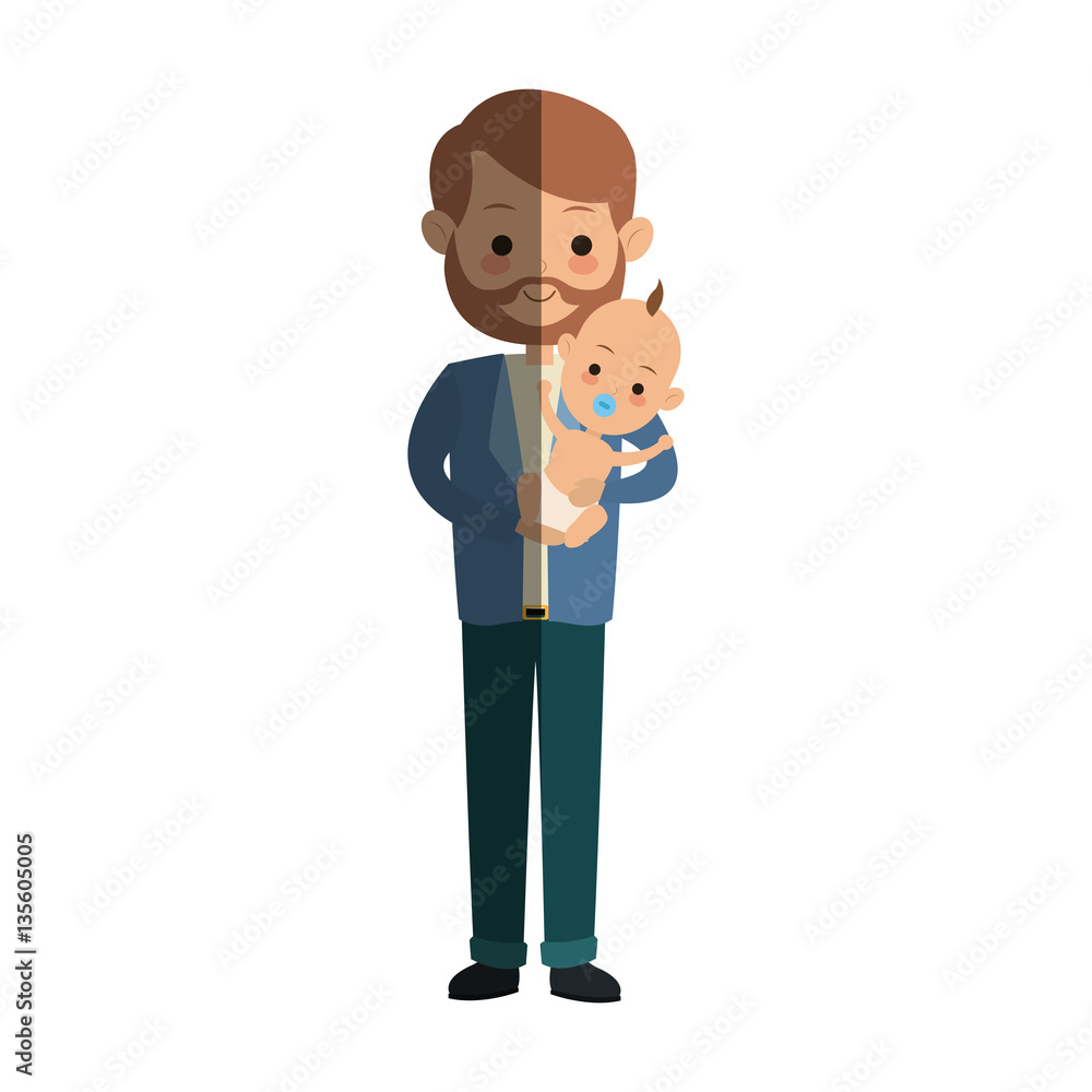 father holding a baby cartoon icon over white background. colorful design. vector illustration