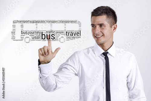 Bus - Young businessman touching word cloud