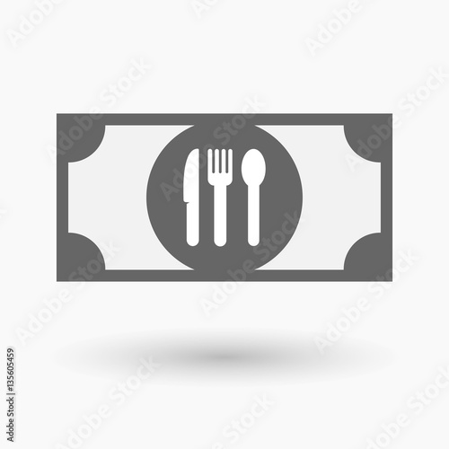 Isolated  bank note with cutlery