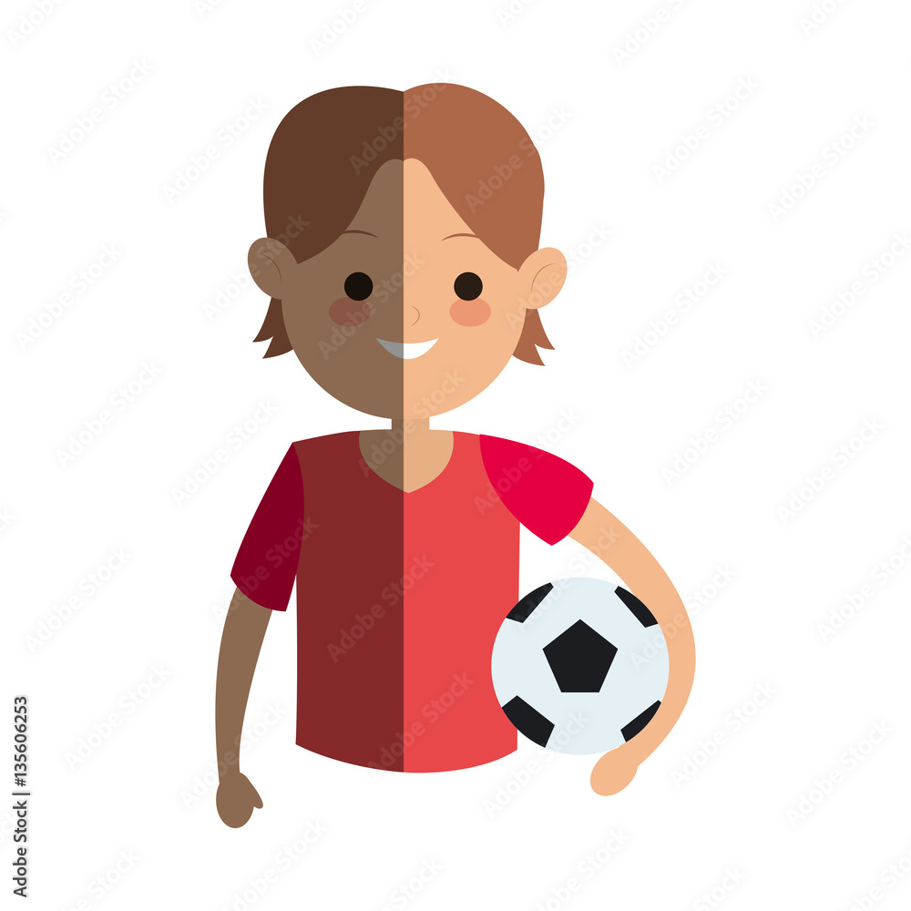 happy boy with soccer ball over white background. colorful design. vector illustration