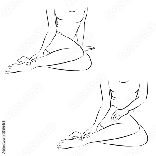 Outlines of women silhouettes. Concept of young, silky, smooth skin, hairless legs.