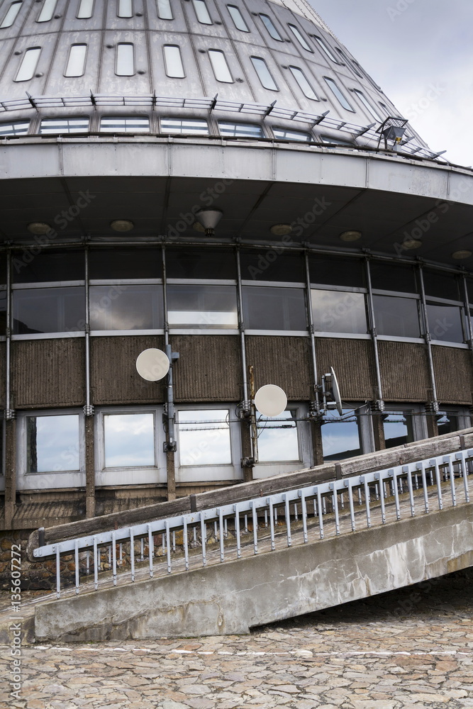 Obraz premium Telecommunication transmitters tower on Jested, Liberec, Czech Republic