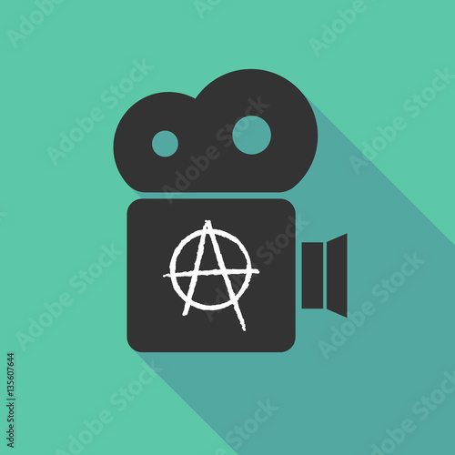 Long shadow cinema camera with an anarchy sign