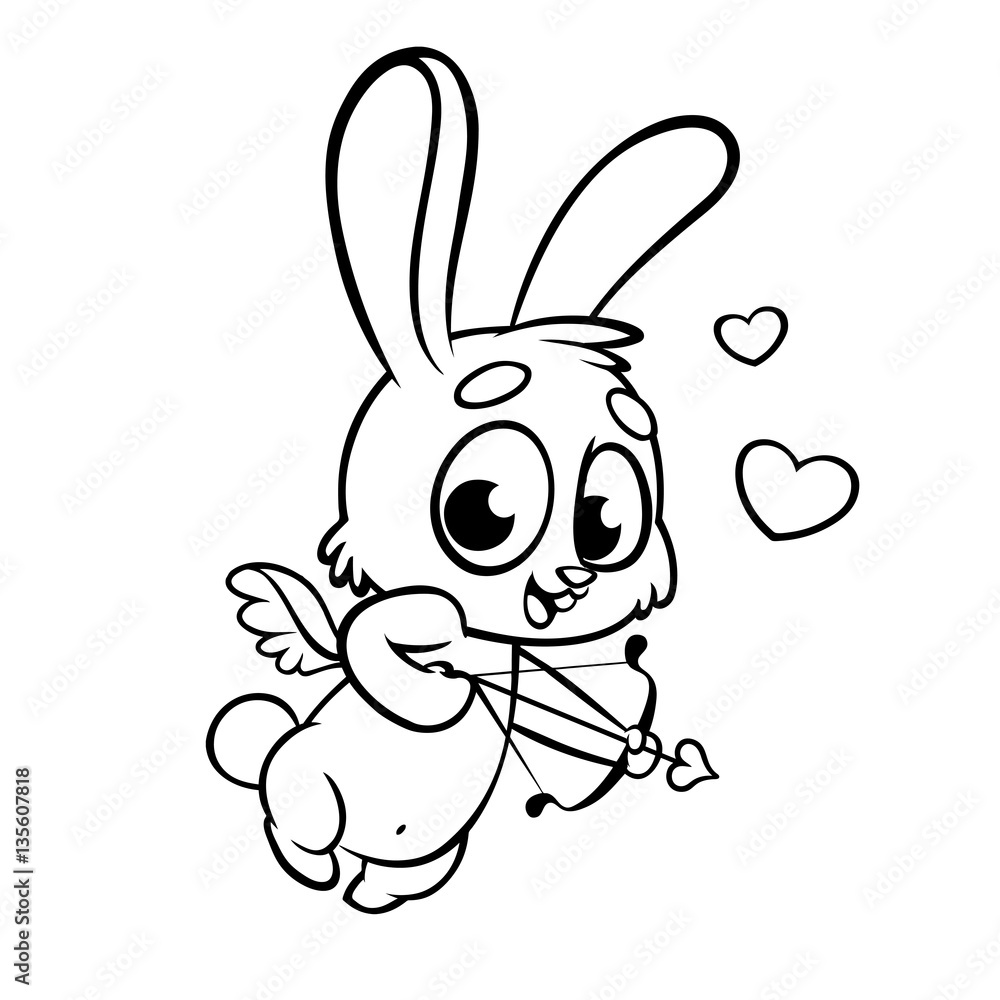 Obraz premium Funny cupid with bow and arrow for coloring. Illustration of a Valentine's Day. Vector outlined illustration