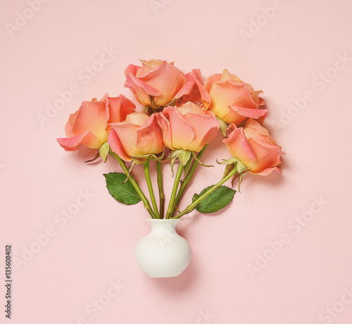 Wallpaper Mural pink roses in white vase Torontodigital.ca