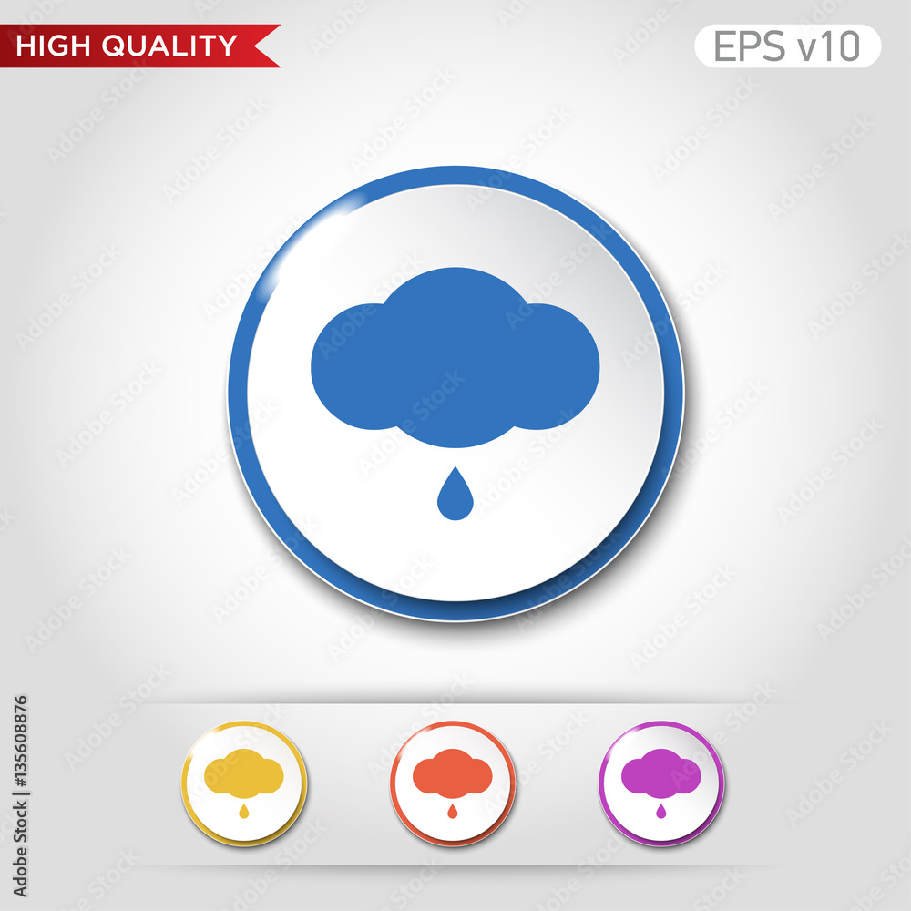 Rain icon. Button with rain cloud icon. Rain icon. Button with rain cloud icon.