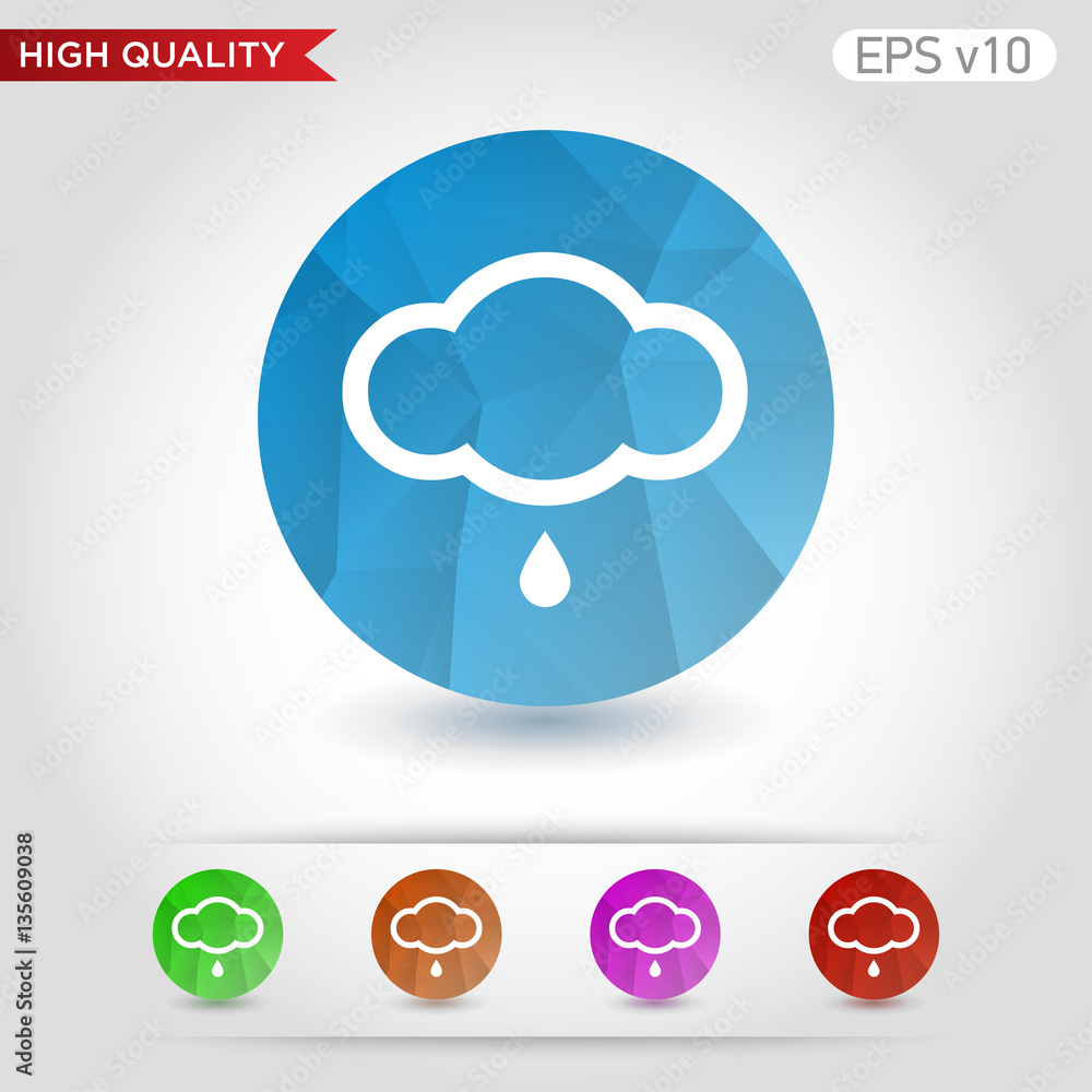 Rain icon. Button with rain cloud icon. Rain icon. Button with rain cloud icon.