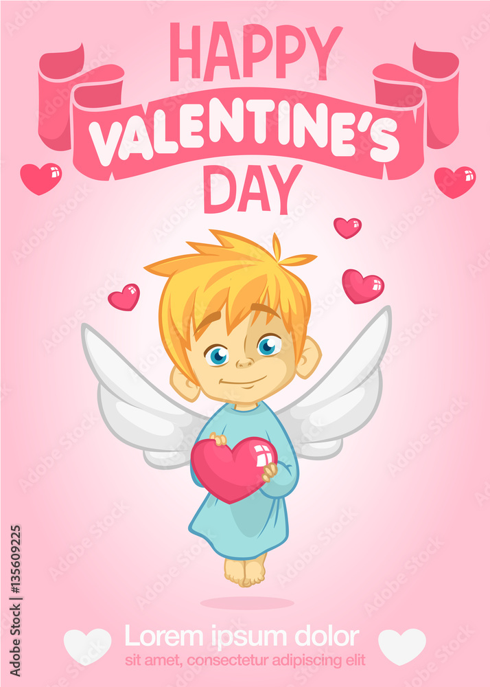 Poster with funny cupid cartoon character. Vector Poster with funny cupid cartoon character. Vector