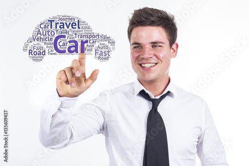 Car - Young businessman touching word cloud