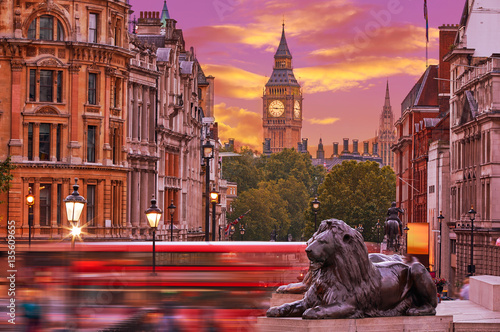 London Trafalgar Square lion and Big Ben photo