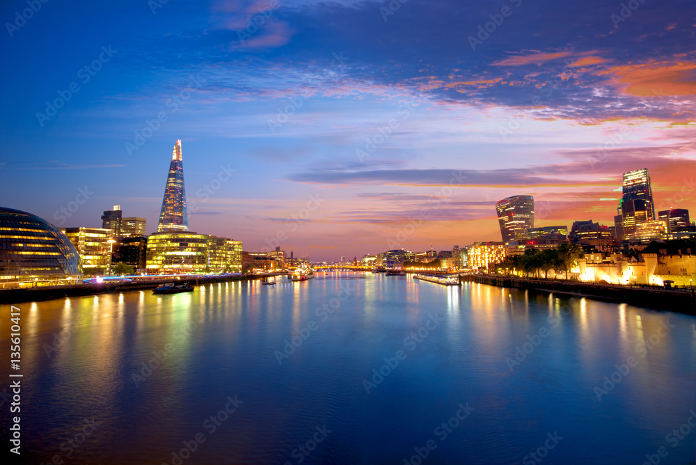 London skyline sunset City Hall and financial