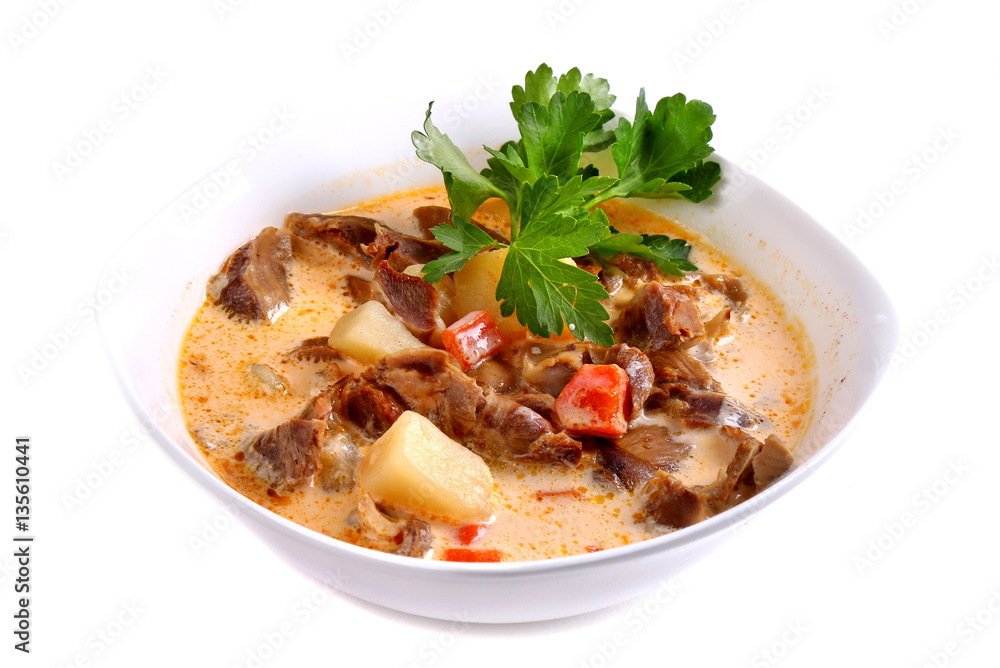 Soup with beef and mushrooms