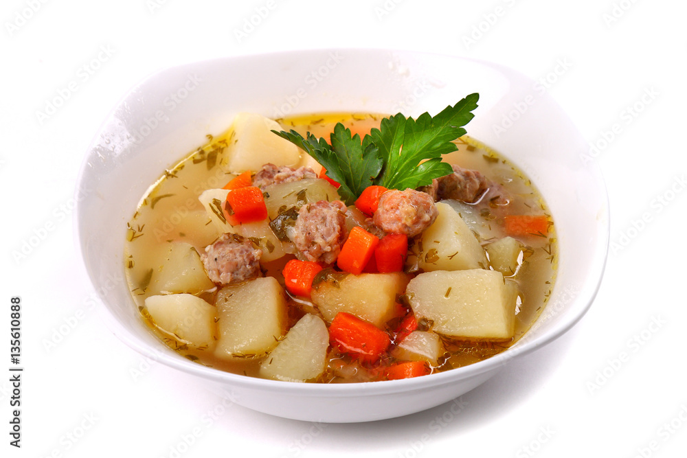 Soup with frikadellers and potato Soup with frikadellers and potato