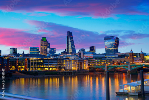 London skyline sunset on Thames river