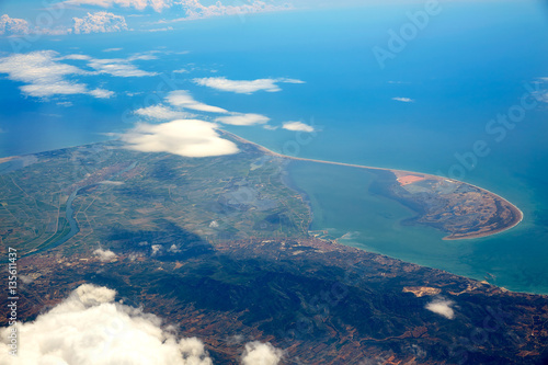 Deltebre Aerial Delta Ebro river in Tarragona